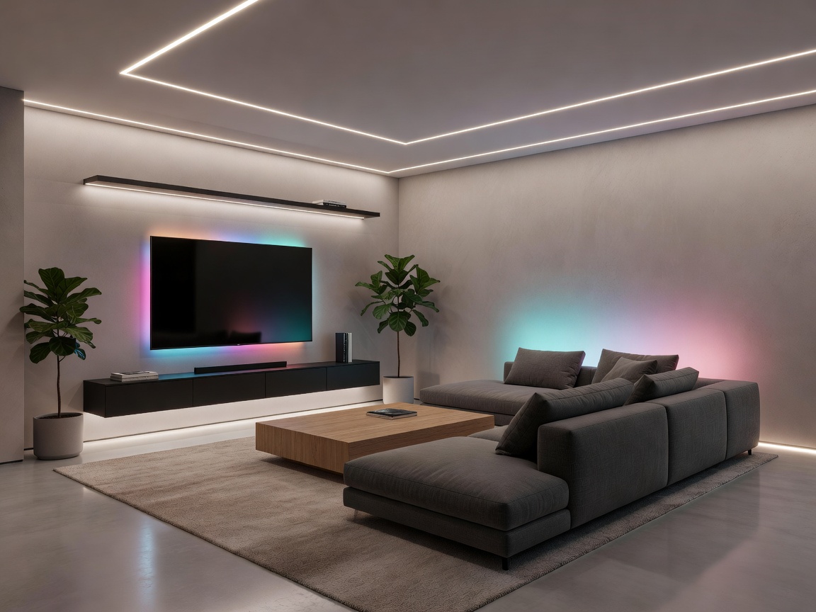 LuminaSync circadian ambient lighting living room setup