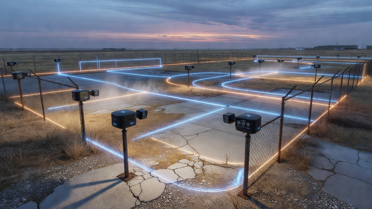 Autonomous AegisLock security network lens monitoring outdoor environment with smart boundaries